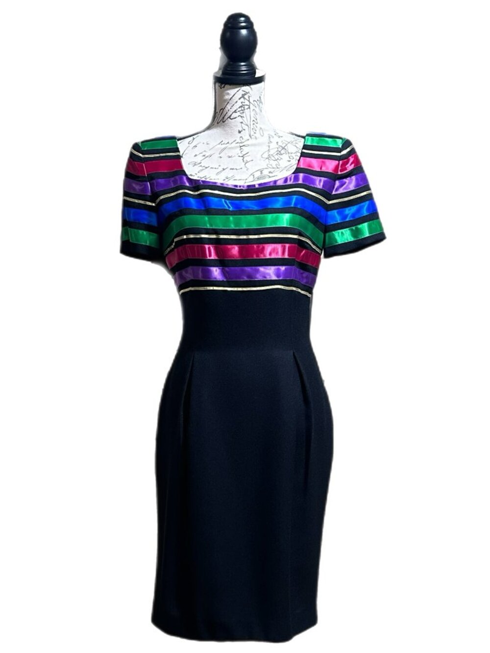 Vintage Maggy London Satin Ribbon Striped LBD circa 1990’s Sz. 4